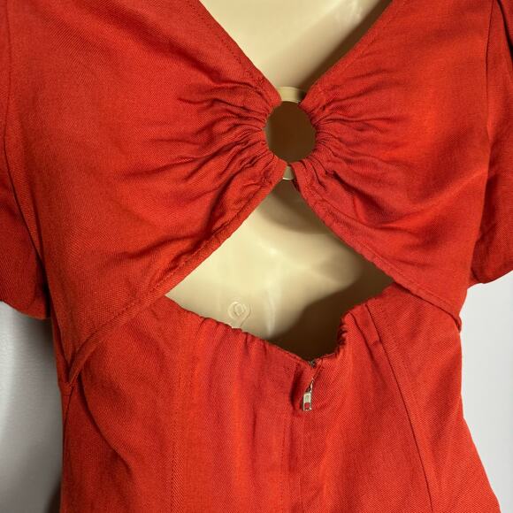 Anthropologie Currect Air Square-Neck Puff-Sleeved Midi Dress Linen Blend Sz XS - Picture 10 of 15